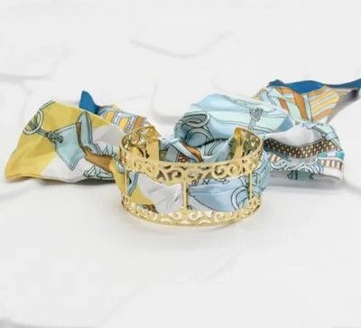 Bracelet Jonc Doré avec Foulard Coloré – ACIER INOXYDABLE - bleu clair