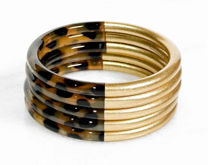 BRACELET EN CORNE VERITABLE OR ET LEOPARD