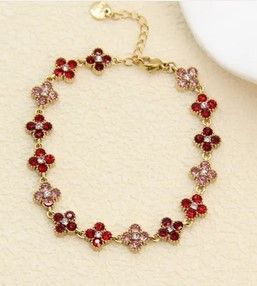 Bracelet trèfles pavés de zircons – éclat joaillier en acier inoxydable - Rouge