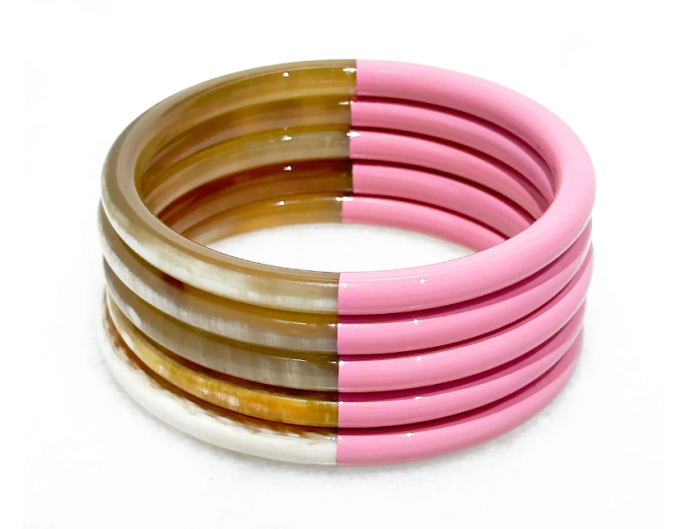 BRACELET EN CORNE VERITABLE ROSE