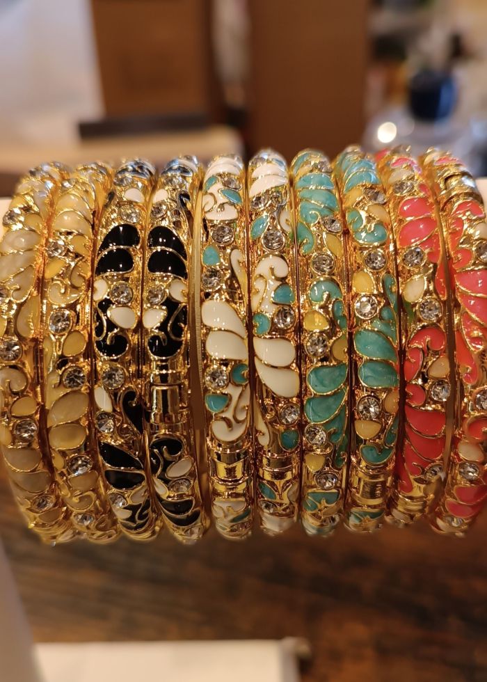 Bracelets Thaï Colorés en Laiton – Joncs Bohème Chic & Strass Tendance - Celadon