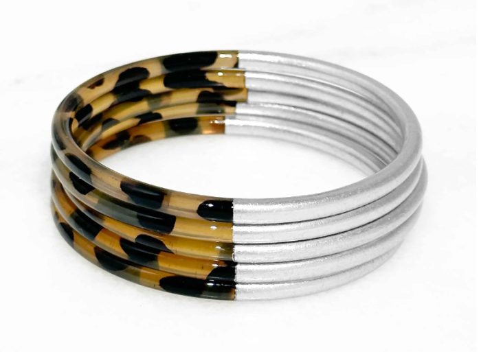 BRACELET FIN EN CORNE VERITABLE LEOPARD ET ARGENT