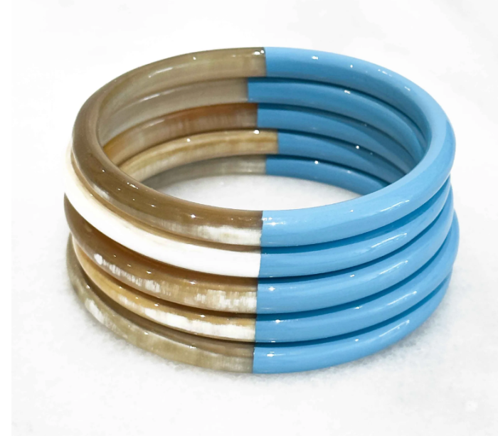 BRACELET EN CORNE VERITABLE BLEU CIEL