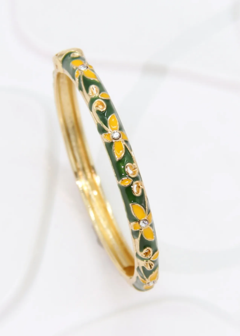 BRACELET JONC THAILANDAIS VERT SAPIN FLEURI