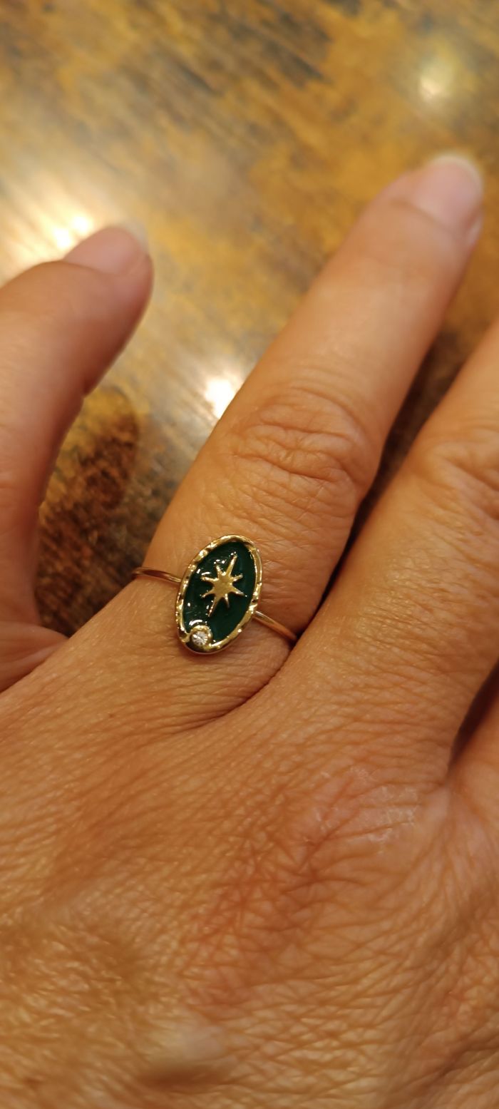 Bague verte etoile dorée