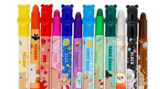 Set de 12 Crayons Gras Rotatifs - Teddy Friends