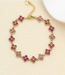 Bracelet trèfles pavés de zircons – éclat joaillier en acier inoxydable - fushia